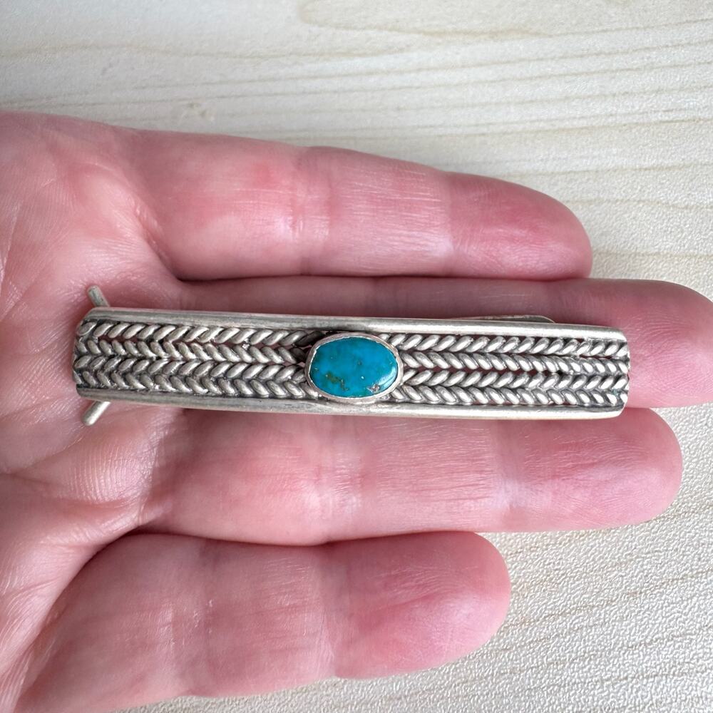 Vintage Southwest Silver & Turquoise Braided Metal Hair Barrette